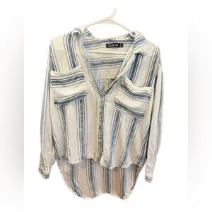 Design Lab Blue and White Soft Button Down Top